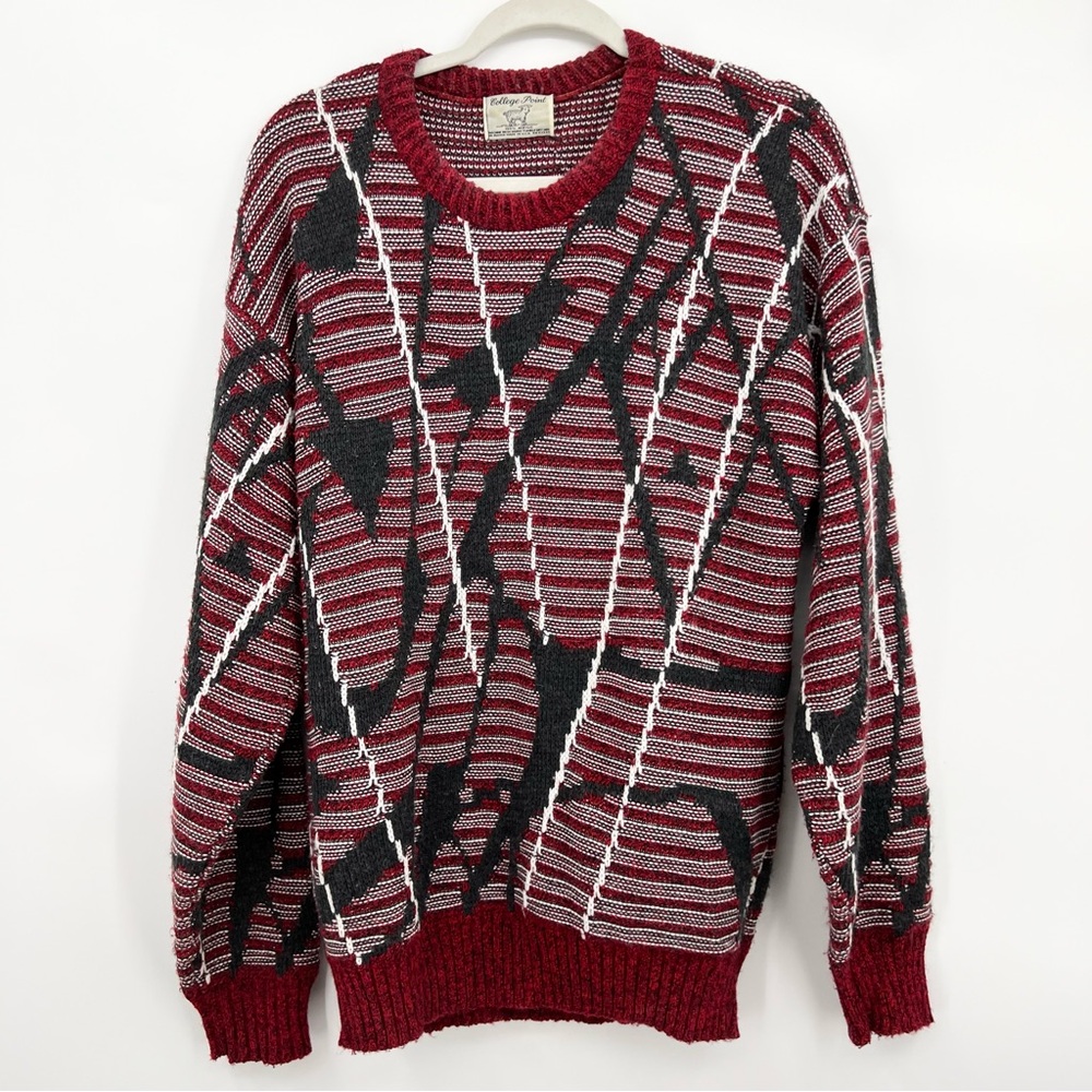 Vintage College Point Chunky Knit Grandpa Sweater Pullover Crew Size Medium